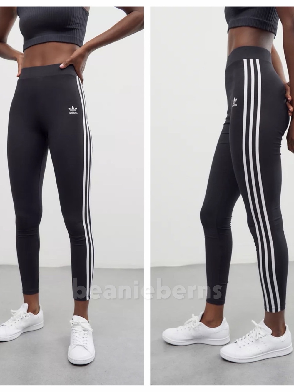 adidas Black Tights Leggings with White 3-Stripes Side Size M Women